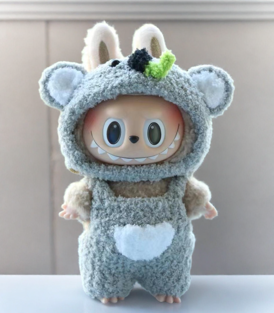 Labubu Koala Costume Set - Fuzzy Gray Onesie with Ears – Lizzie
