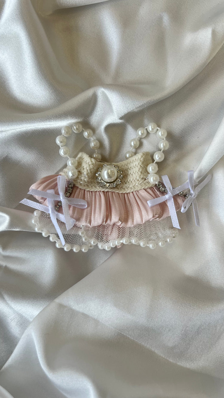 Labubu Elegant Pearl Tutu Set with Bow Headband back view detail – Lizzie & Friends