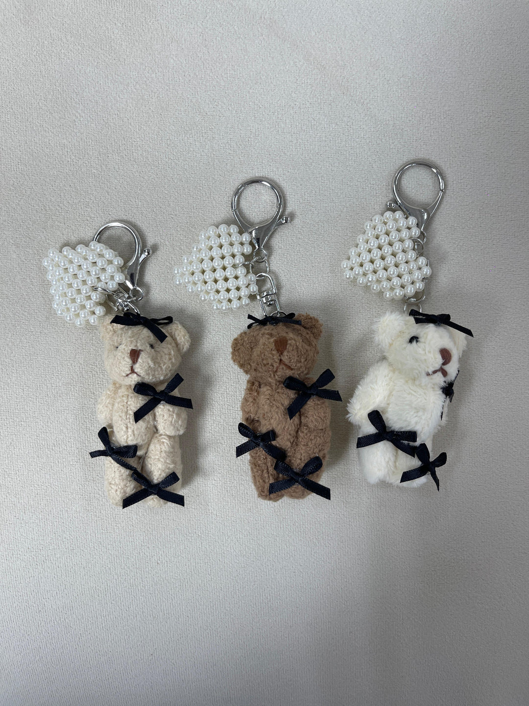 Pearly Teddy Bag Charm with Bow Tie