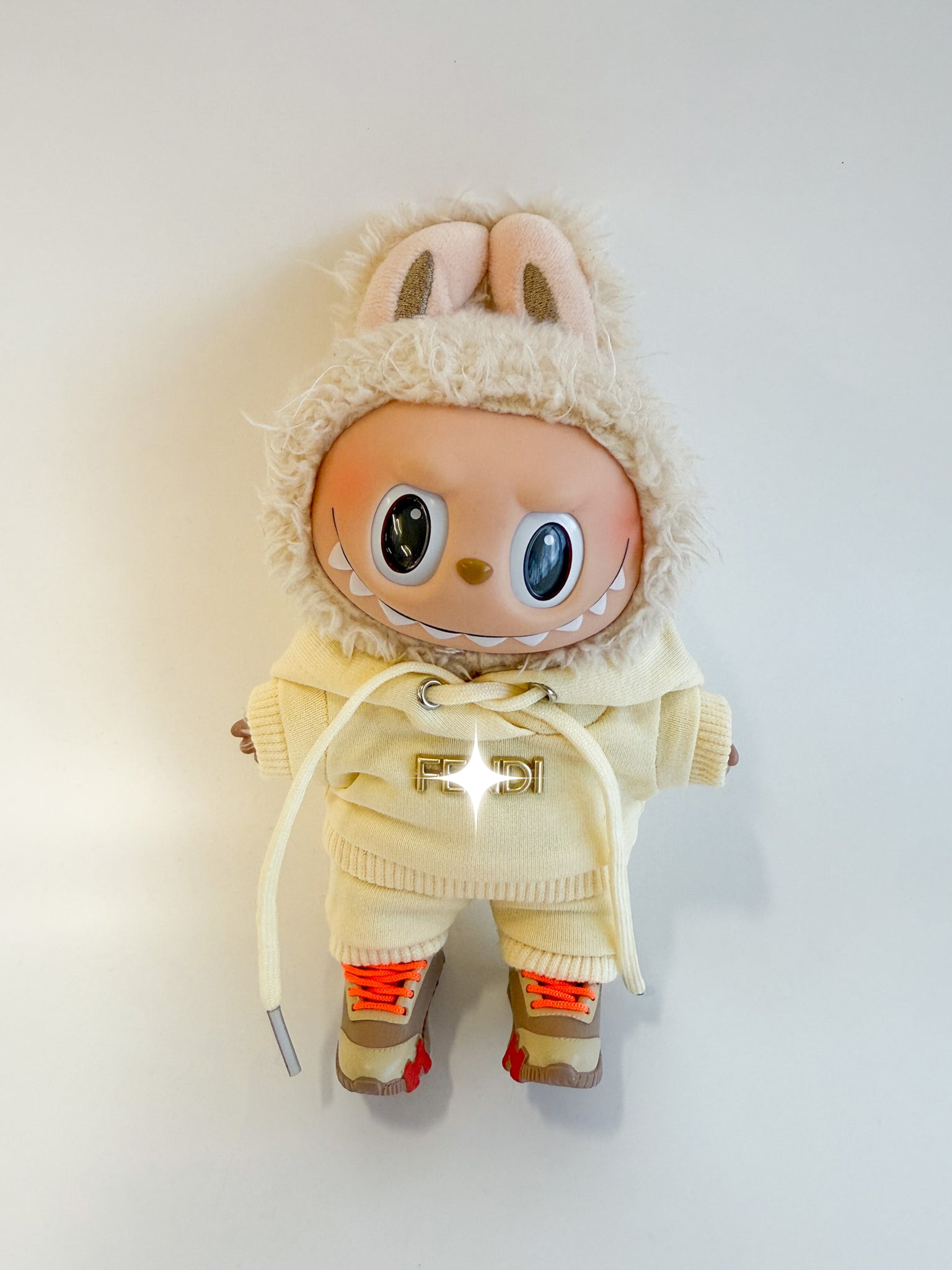 Labubu Cream Tracksuit Set – Sporty Chic Edition – Labubu plush doll outfit handmade kawaii Pop Mart collectible accessory
