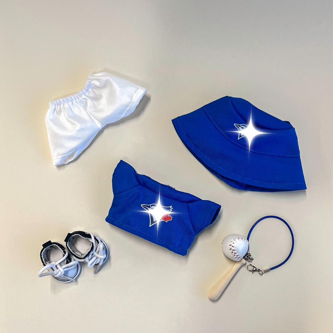 Labubu Baseball Outfit Set –  TBJ Blue flat lay product shot – Lizzie & Friends