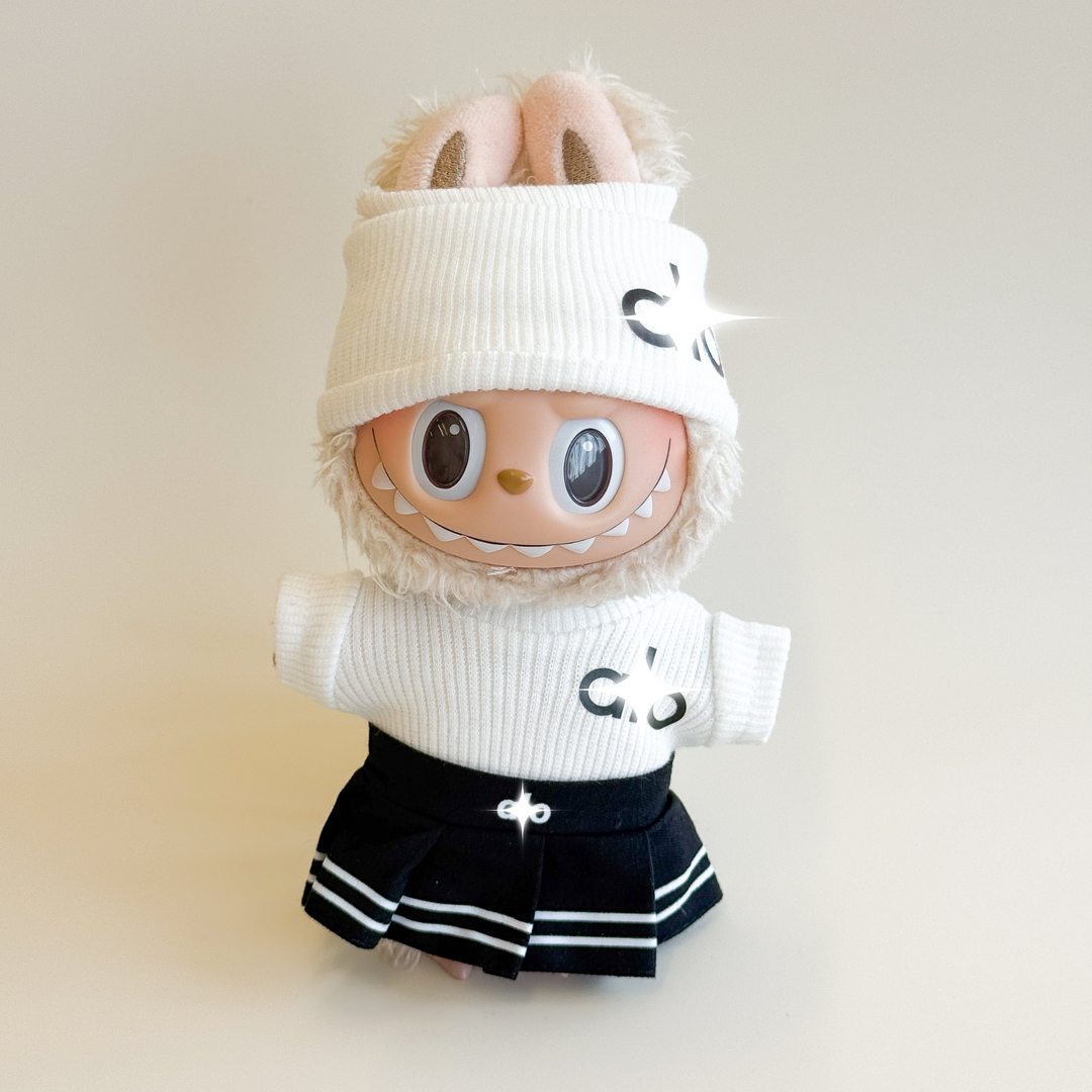 Labubu Athletic Outfit – Athleisure Monochrome Edition (4 Items) close-up detail shot – Lizzie & Friends