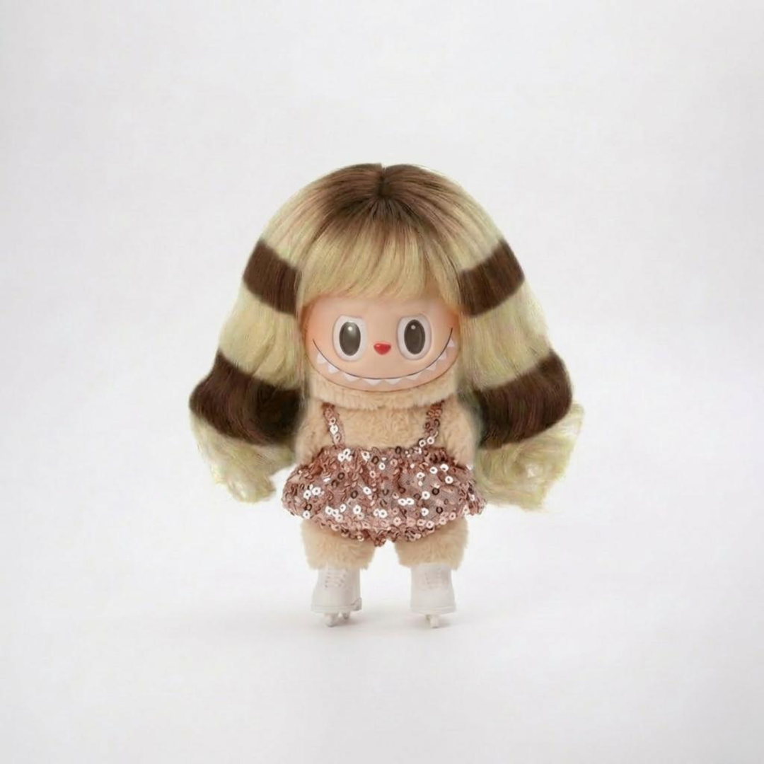 Labubu Champion Pink Sequin Figure Skater Outfit Set (3 items) – Labubu plush doll outfit handmade kawaii Pop Mart collect...