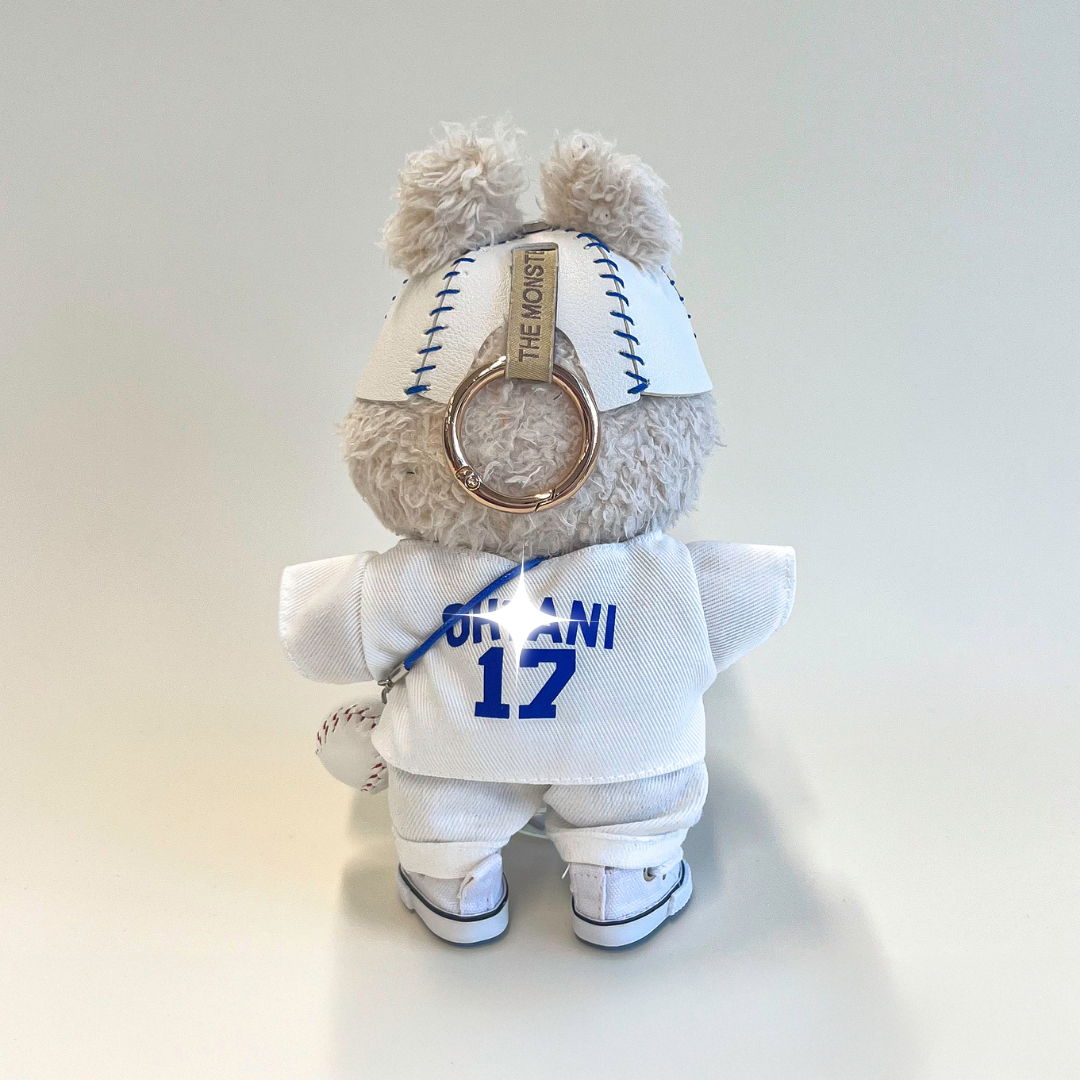 Labubu Baseball Outfit Set – White Sports Edition flat lay product shot – Lizzie & Friends