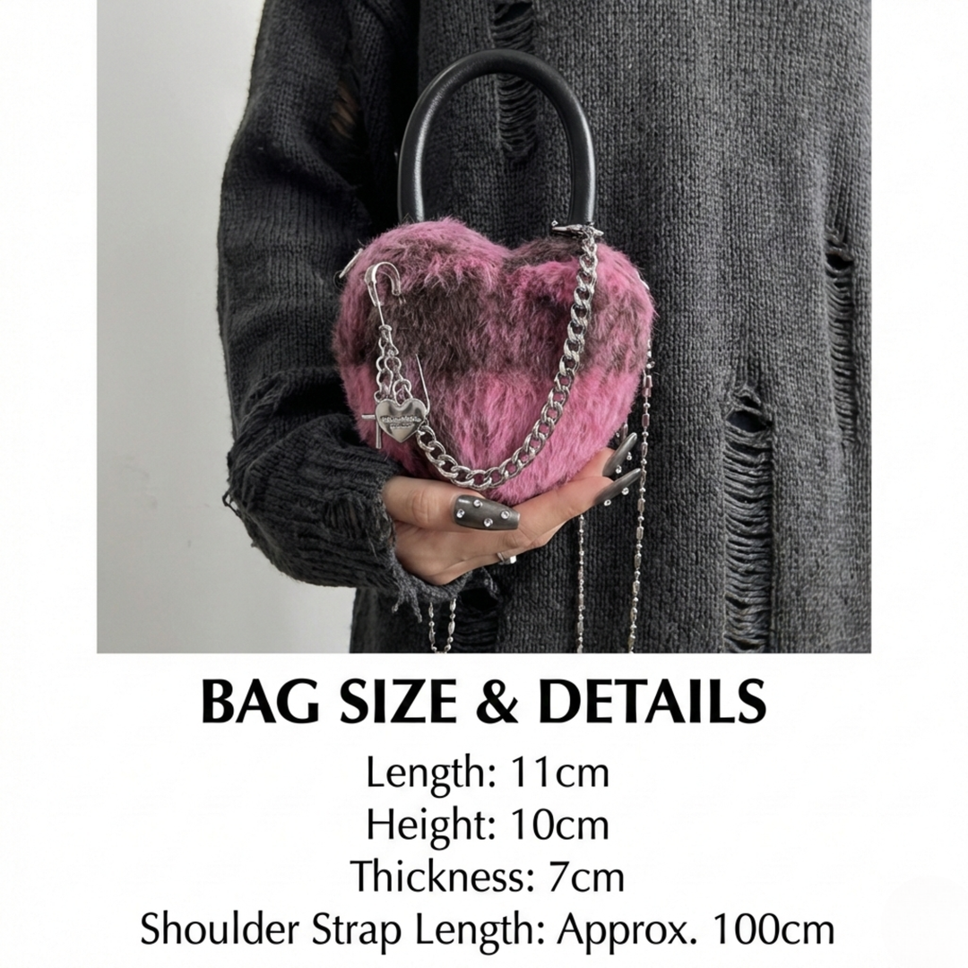 Pink Grunge Plush Heart Mini Bag
