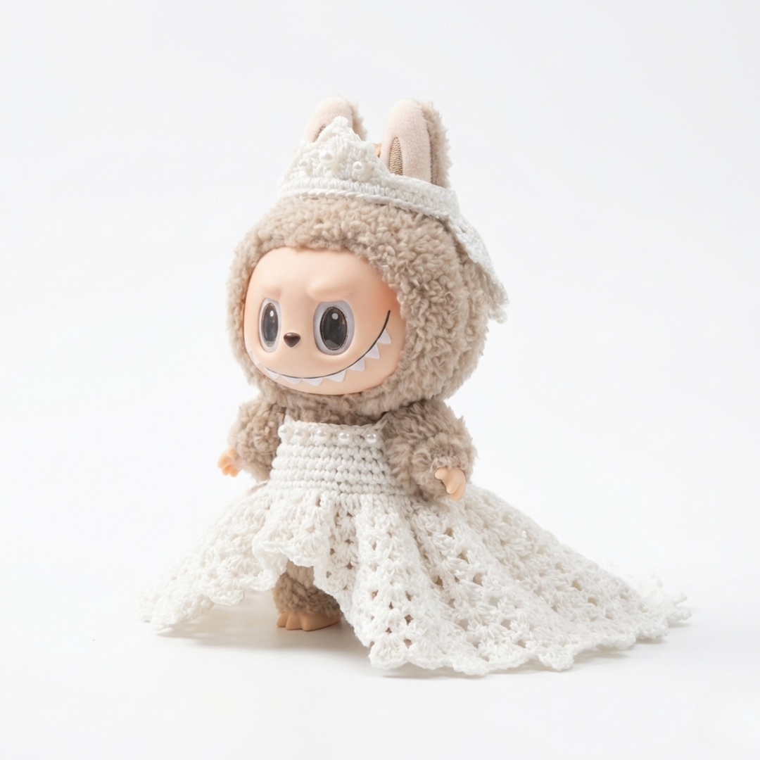 Labubu Elegant Crochet Gown & Crown Set