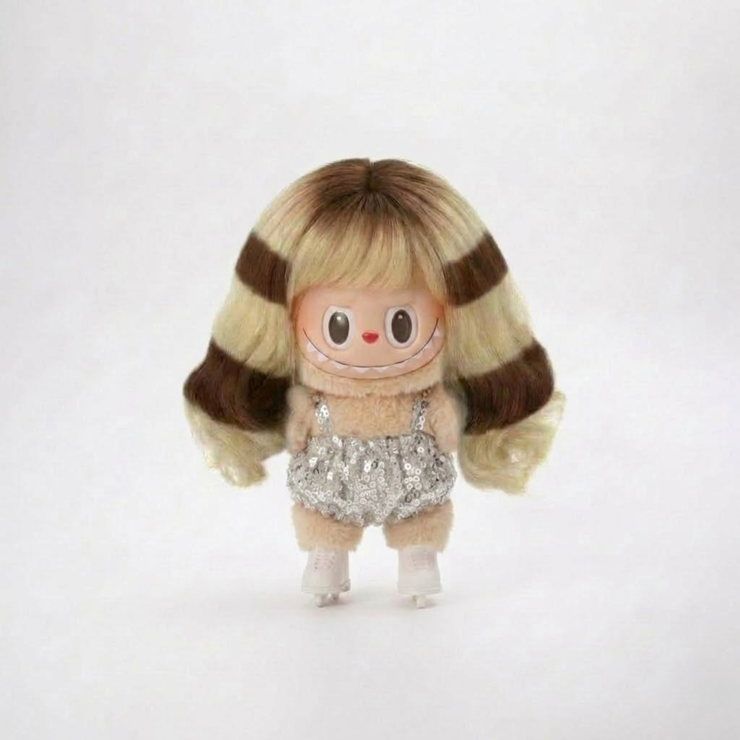 Labubu Champion Silver Sequin Figure Skater Outfit Set (3 items) – Labubu plush doll outfit handmade kawaii Pop Mart colle...