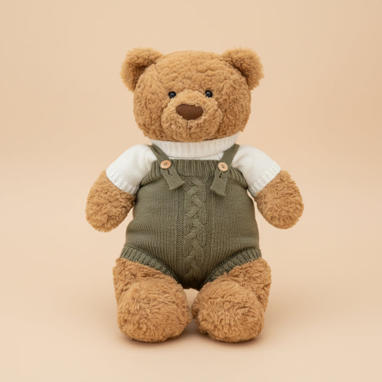 Jellycat Knit Overall Outfit Set flat lay product shot – Lizzie & Friends
