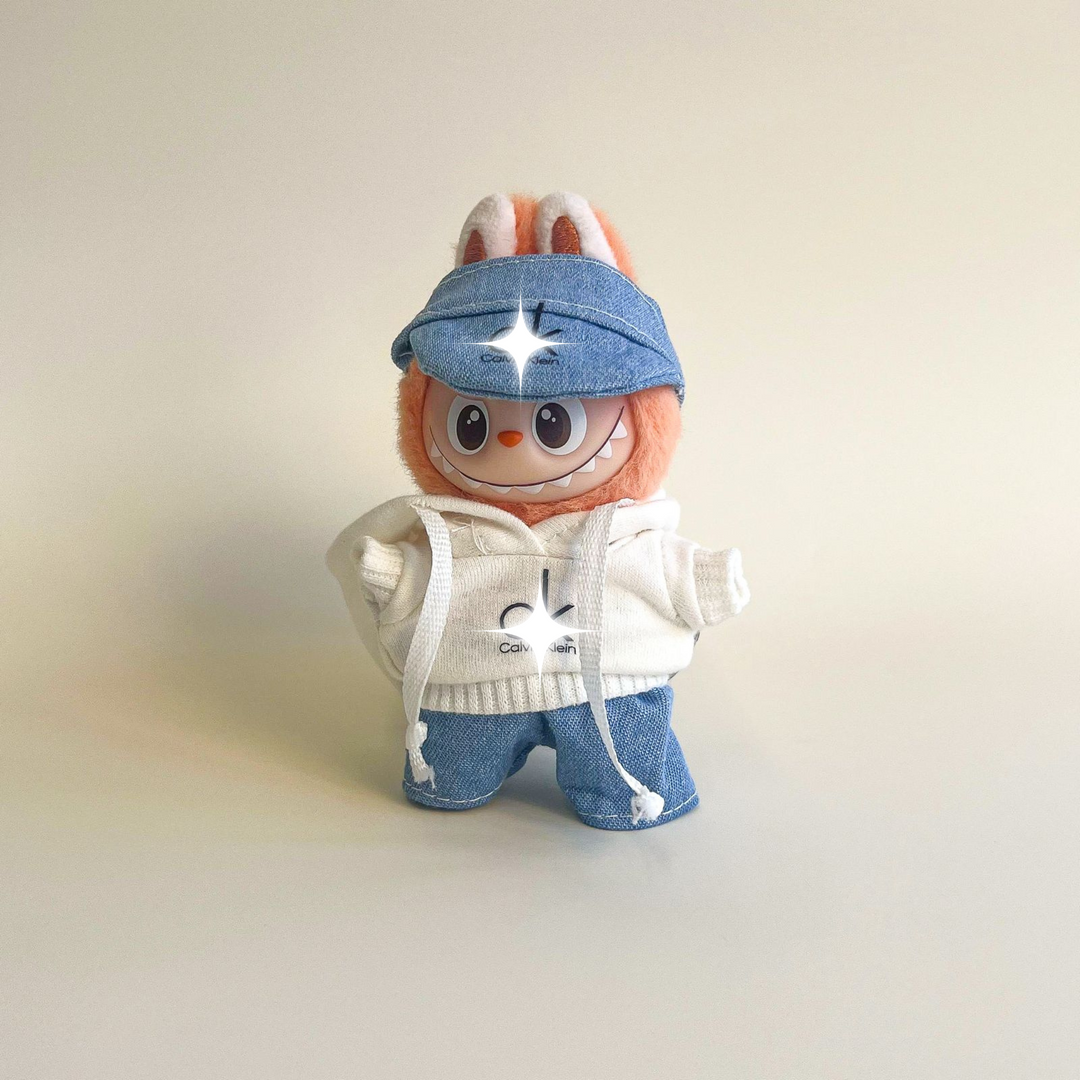 Labubu 4.0 Denim Streetwear Outfit – Labubu 4.0 V4 handmade outfit accessory Pop Mart plush doll clothes