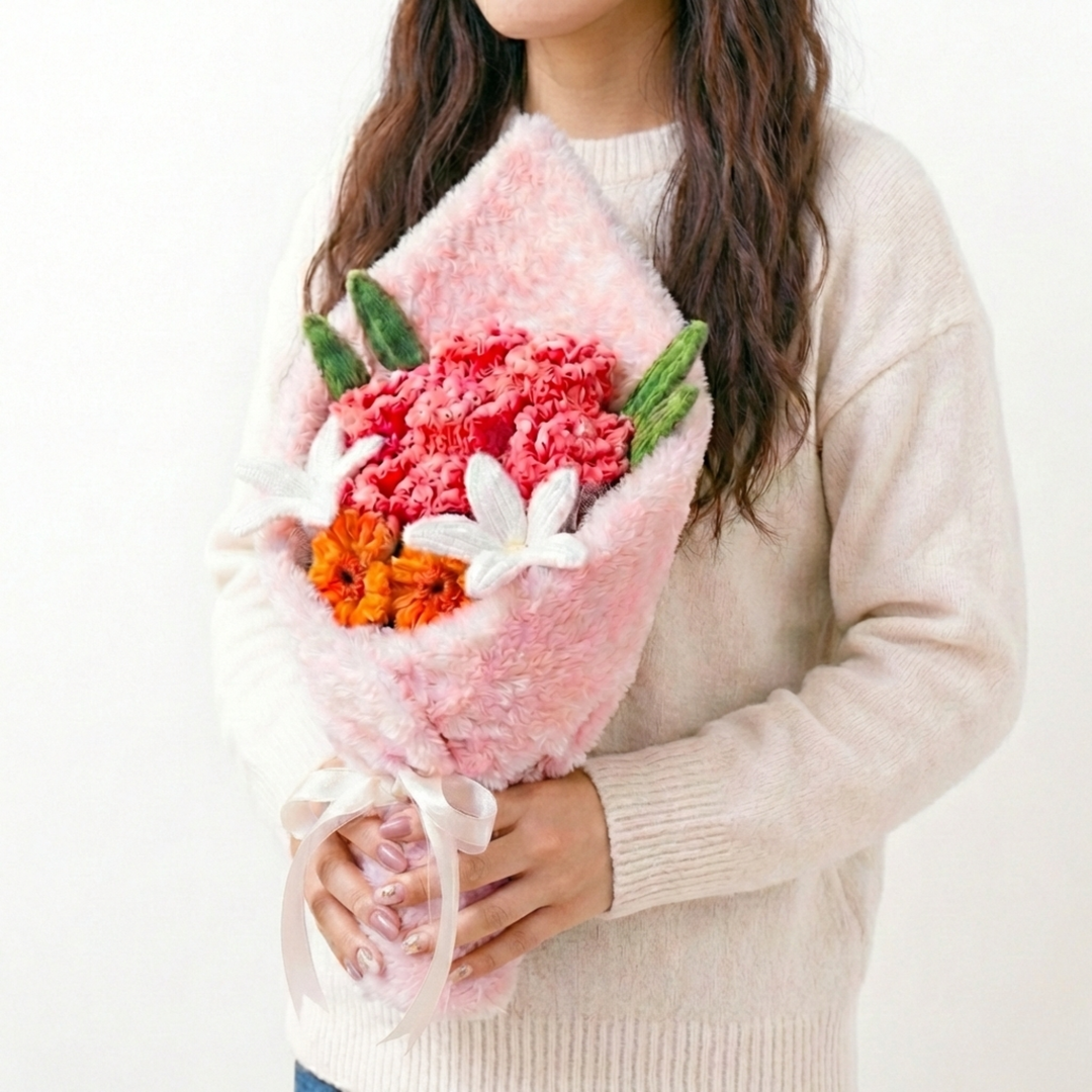 Eternal Plush Flower Bouquet flat lay product shot – Lizzie & Friends