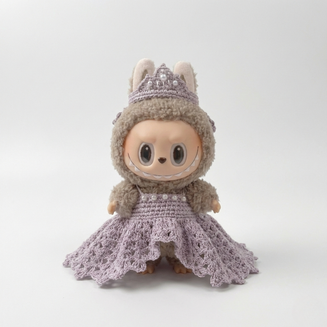 Labubu Elegant Crochet Gown & Crown Set