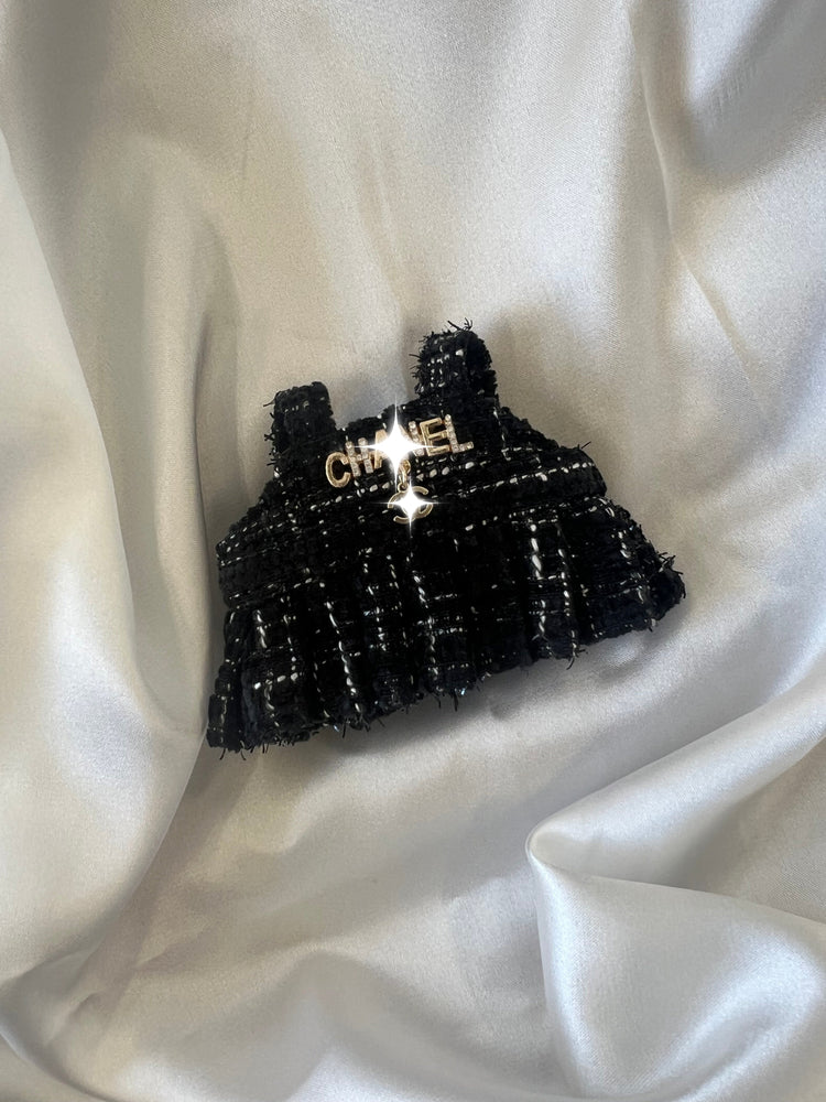 Labubu Classic Black Tweed Dress Set with Bow back view detail – Lizzie & Friends