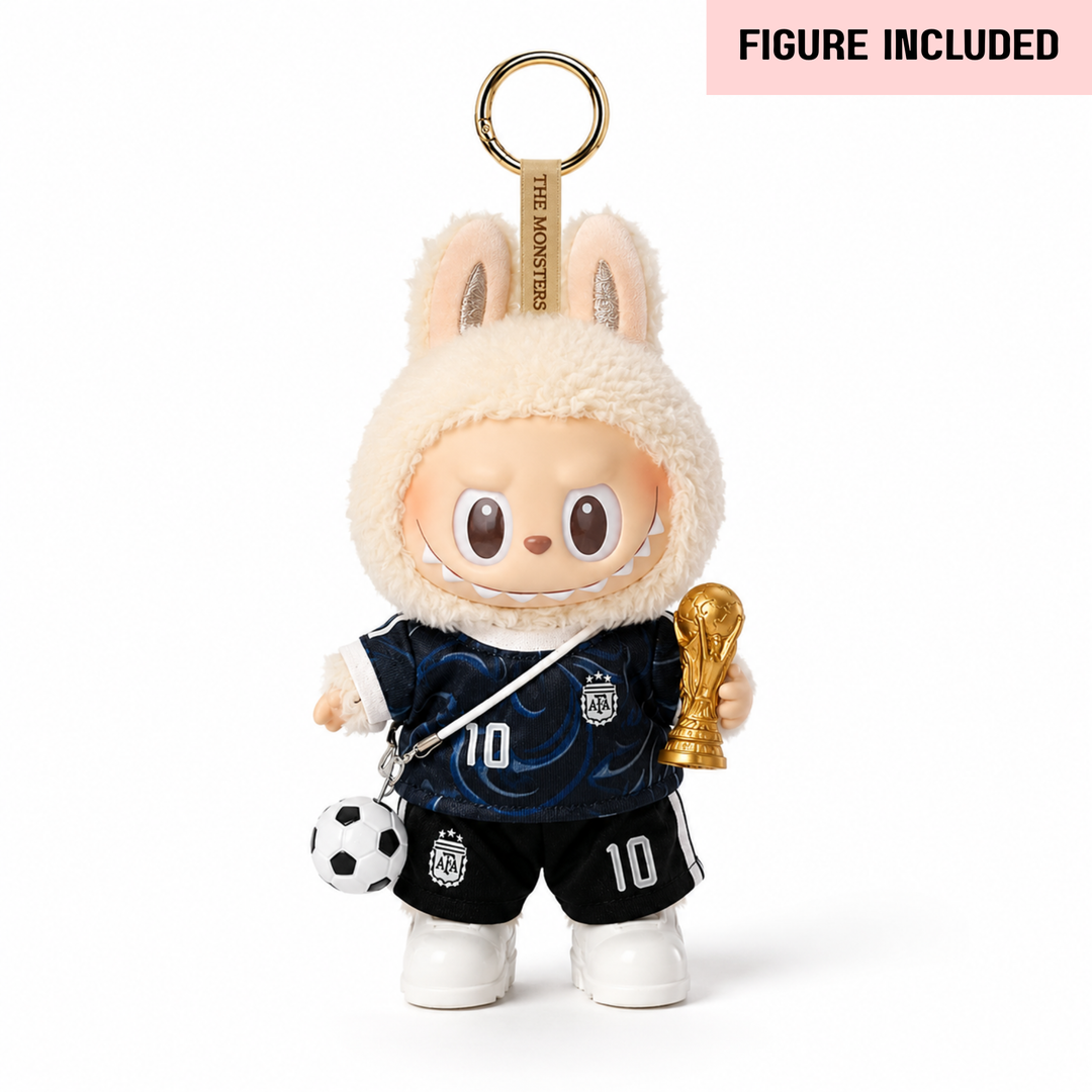 Labubu Argentina Away #10 Football Outfit Set – Complete with Authentic Macaron Soy Milk Figure