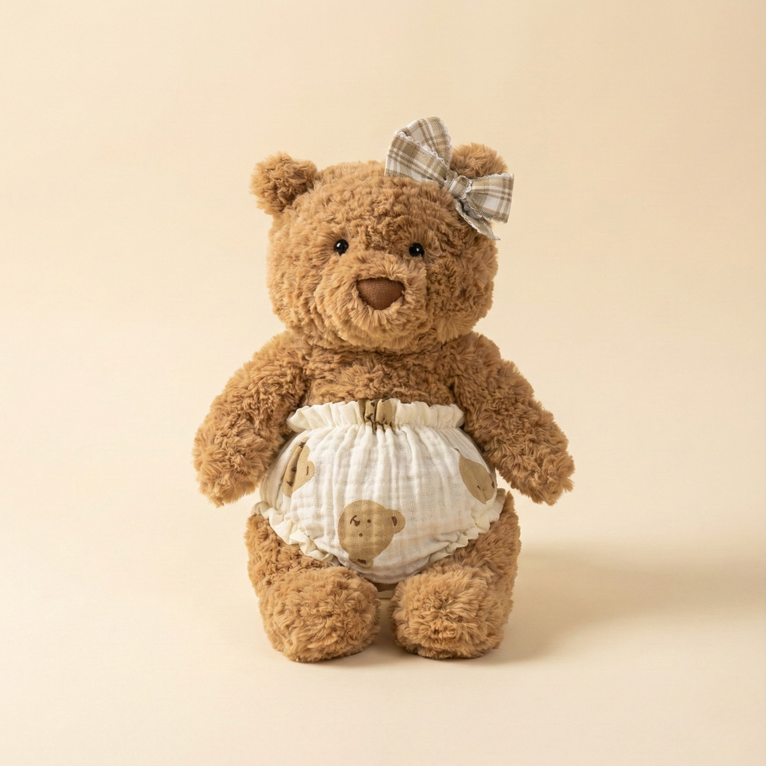 Jellycat Brown Bear Bear‑Print Pantie Outfit – Jellycat plush stuffed animal outfit handmade doll clothes accessory