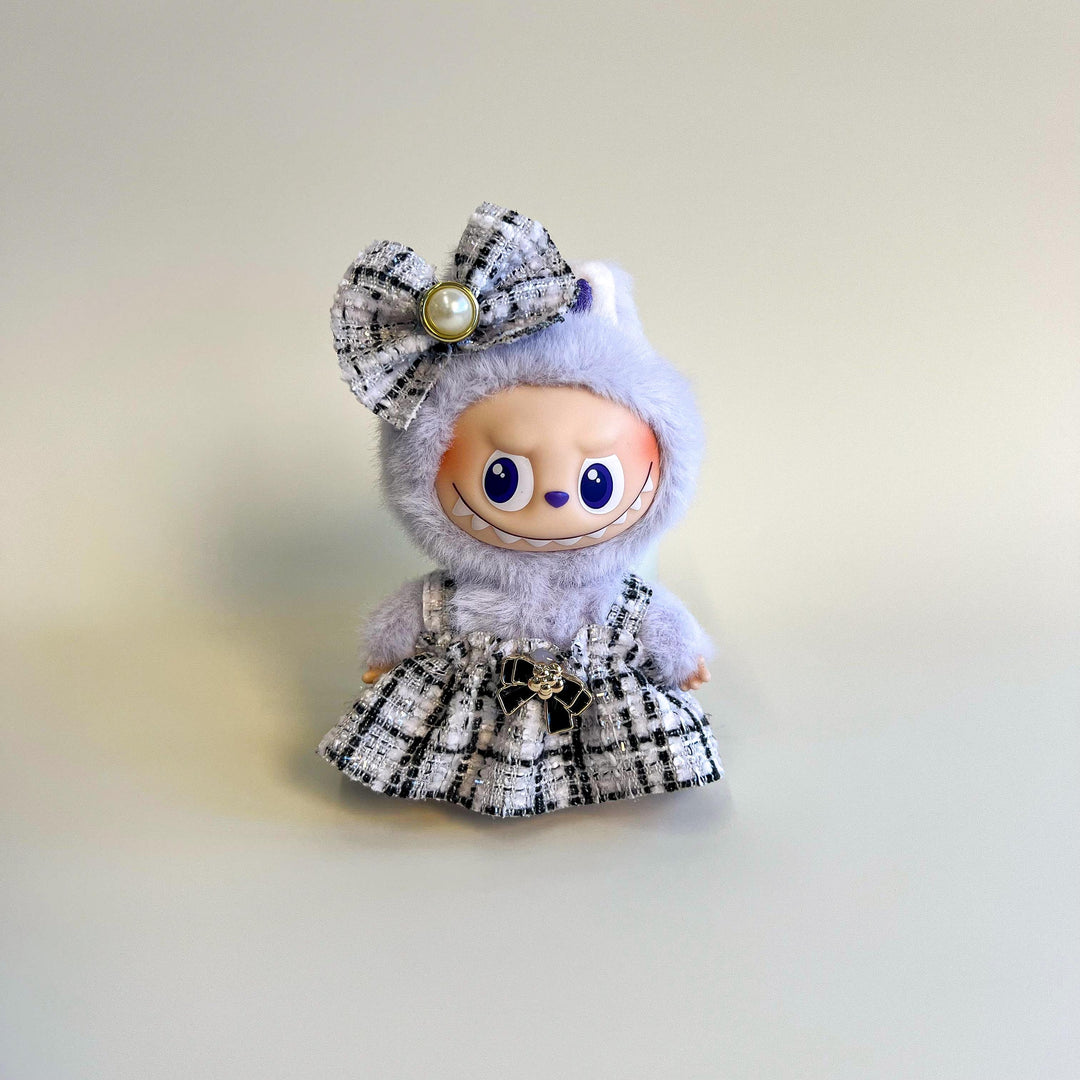 Labubu 4.0 Tweed Jewel Dress Set – Labubu 4.0 V4 handmade outfit accessory Pop Mart plush doll clothes