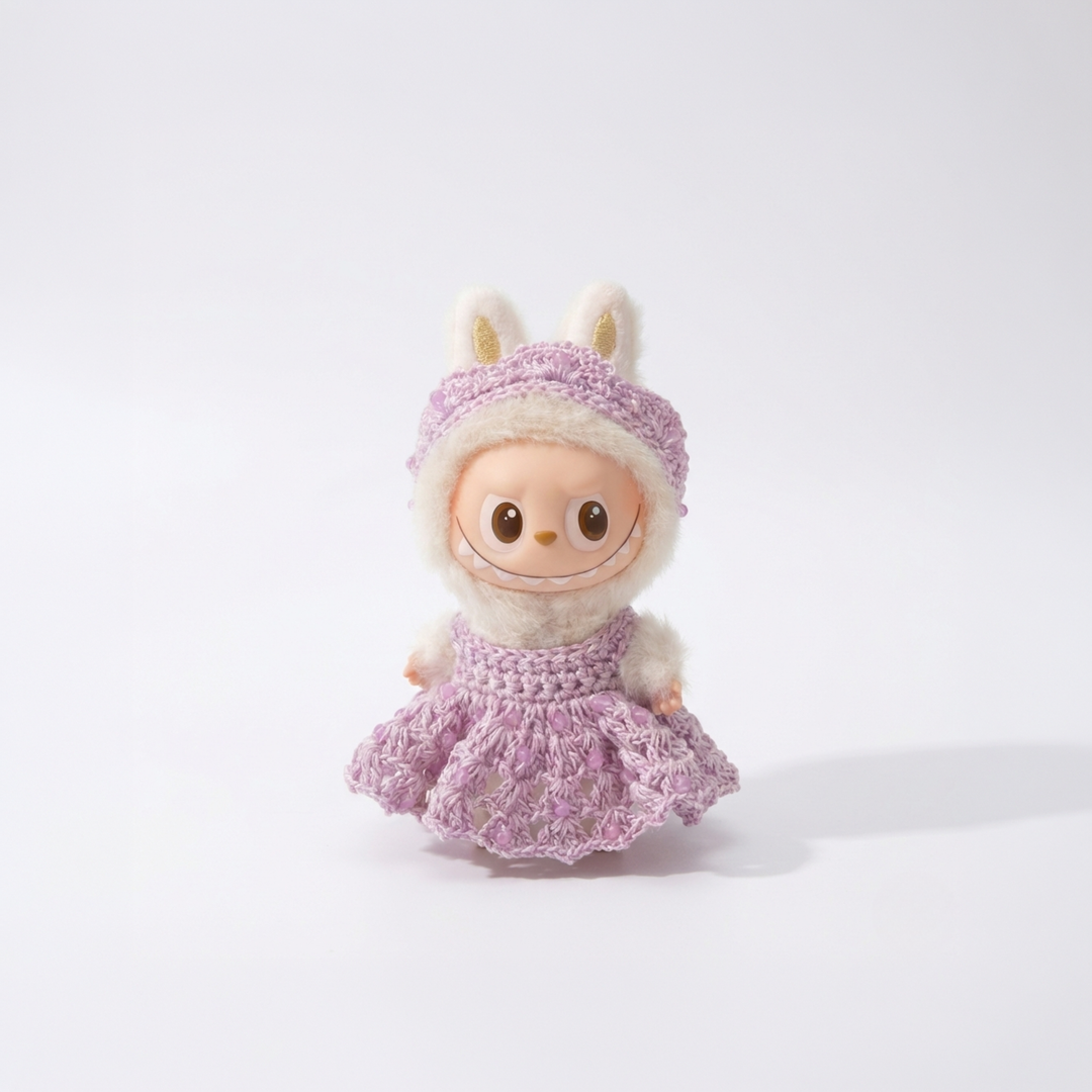 Labubu Pin For Love (V4) Elegant Crochet Dress & Crown Set