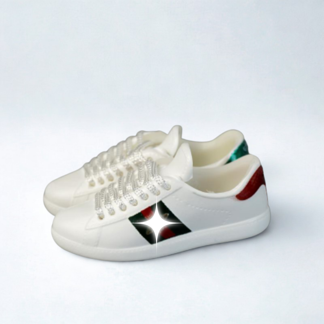 Labubu Mini Classic Sneakers – White with Green-Red Stripe