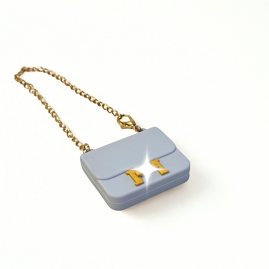 Labubu Mini Elegance Bag – Light Grey with Gold Accent