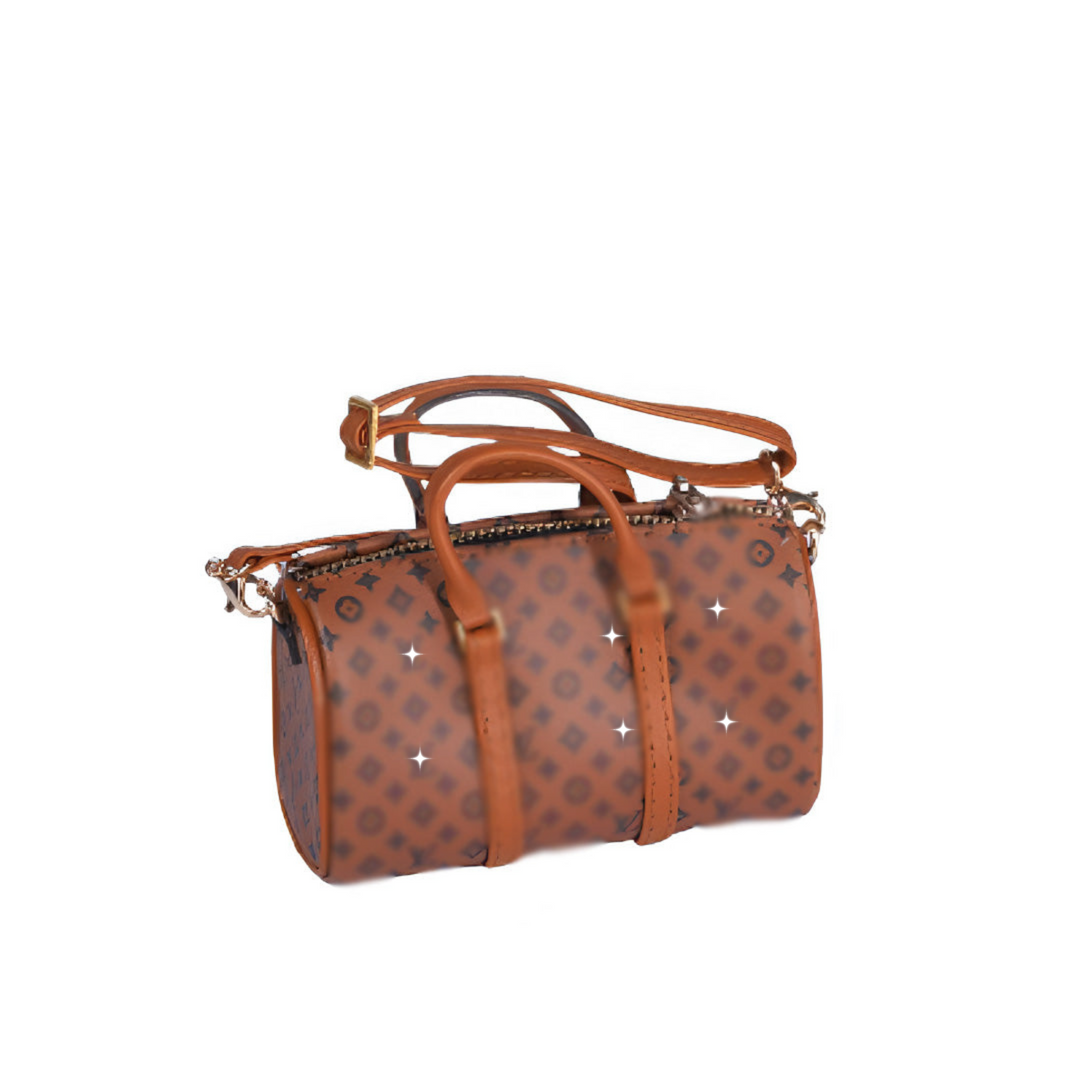 Labubu Miniature Barrel Handbag – Classic Monogram Style
