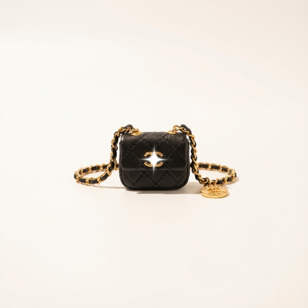 Labubu Mini Quilted Flap Bag Charm — Black – Labubu plush doll outfit handmade kawaii Pop Mart collectible accessory