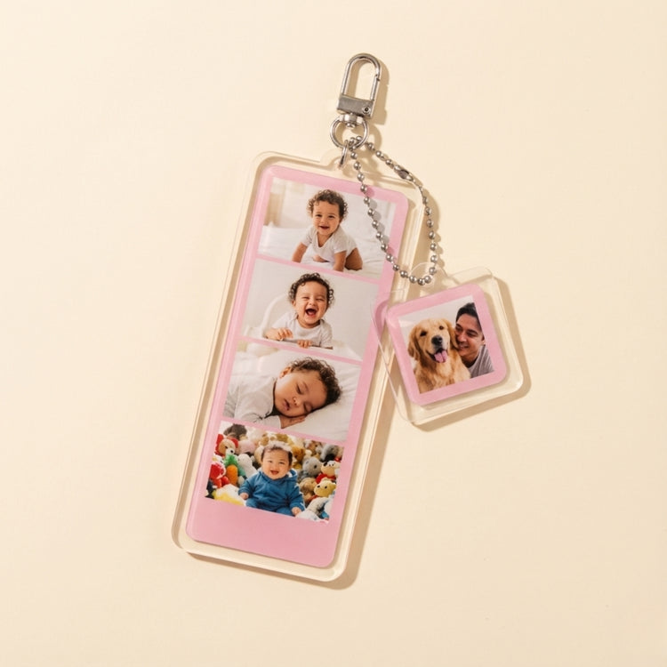 Memory Moments – Custom Acrylic Photo Keychain Gift flat lay product shot – Lizzie & Friends