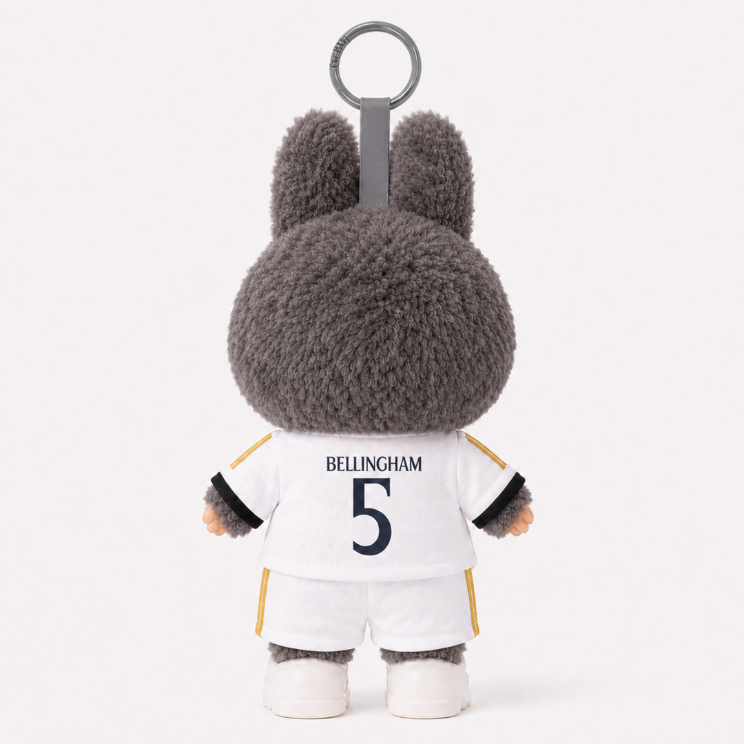 Conjunto de traje de fútbol Labubu Real Madrid Bellingham #5, completo con figura auténtica de Kuromi