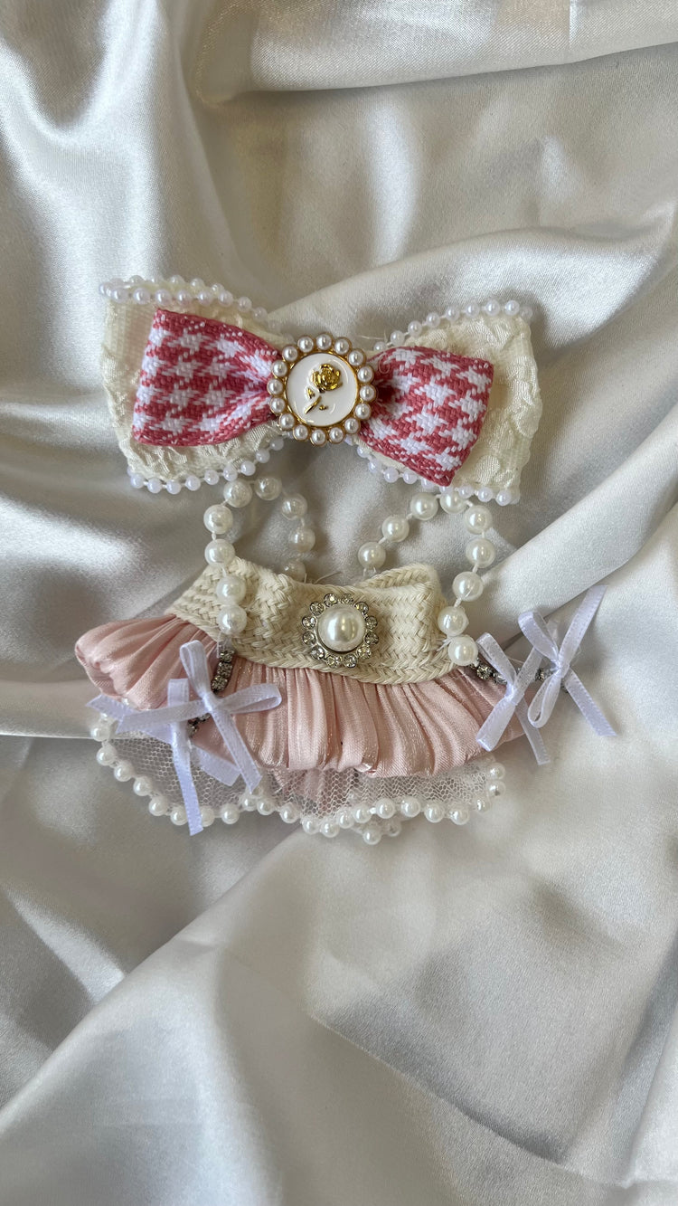 Labubu Elegant Pearl Tutu Set with Bow Headband flat lay product shot – Lizzie & Friends