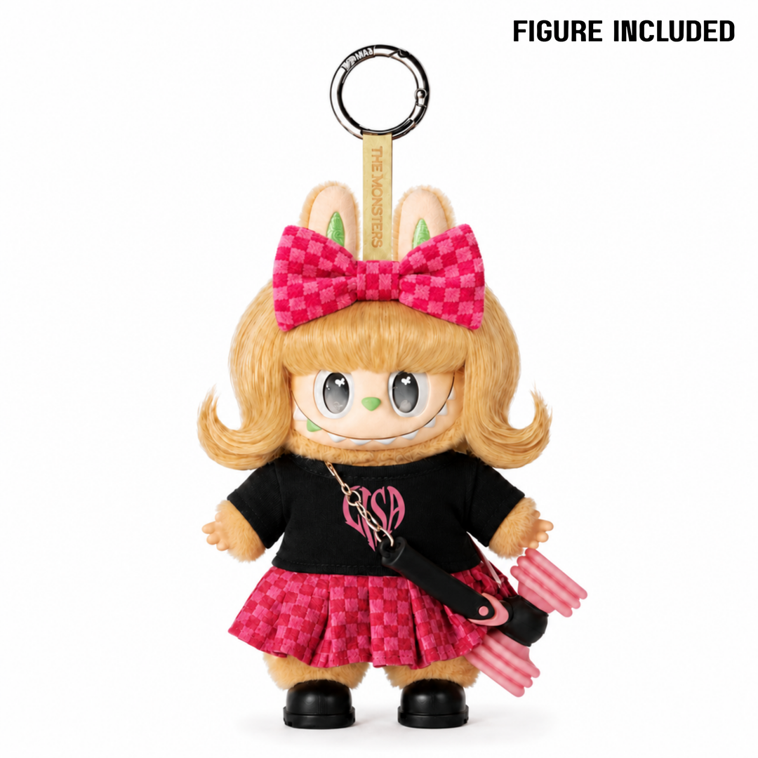 Labubu Pink Checkered Skirt & Bow Outfit Set – Complete with Authentic Blue Prelude Figure