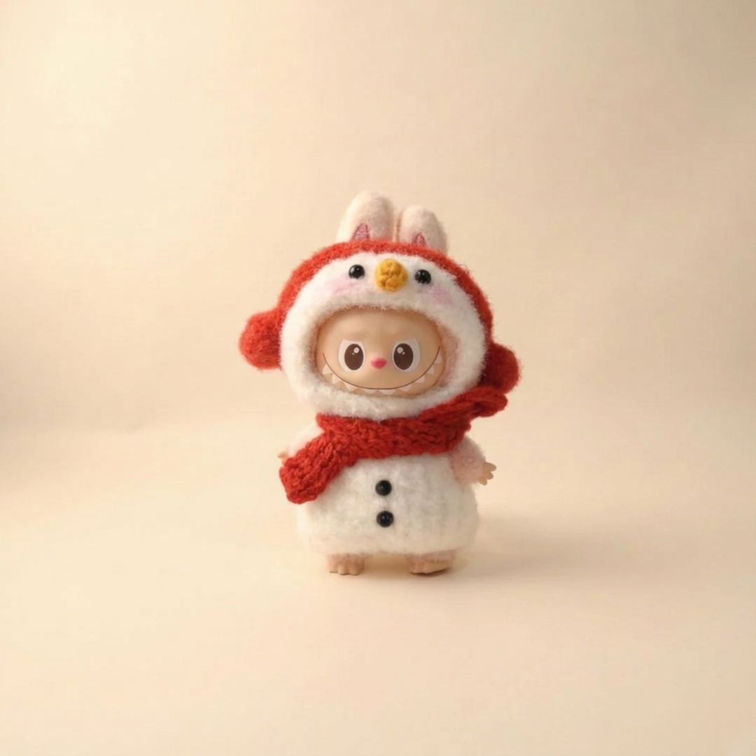 Labubu Pin For Love (V4) Snowman Knit Outfit (Red) – Labubu 4.0 V4 handmade outfit accessory Pop Mart plush doll clothes