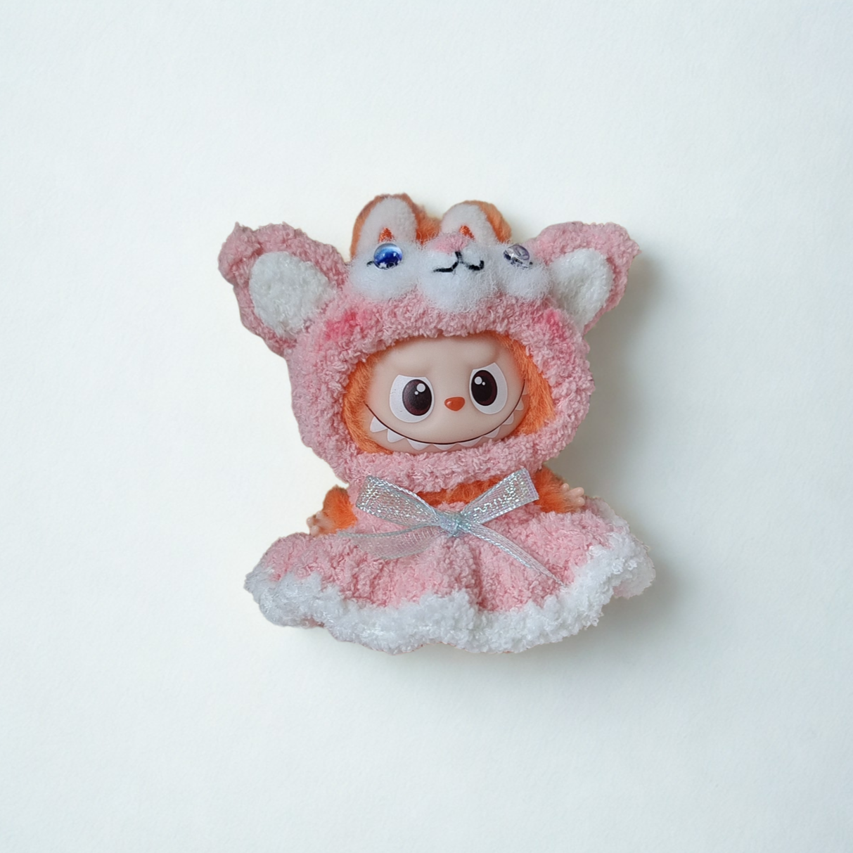 Labubu 4.0 Fox Dress Outfit – Ribbon Style – Labubu 4.0 V4 handmade outfit accessory Pop Mart plush doll clothes
