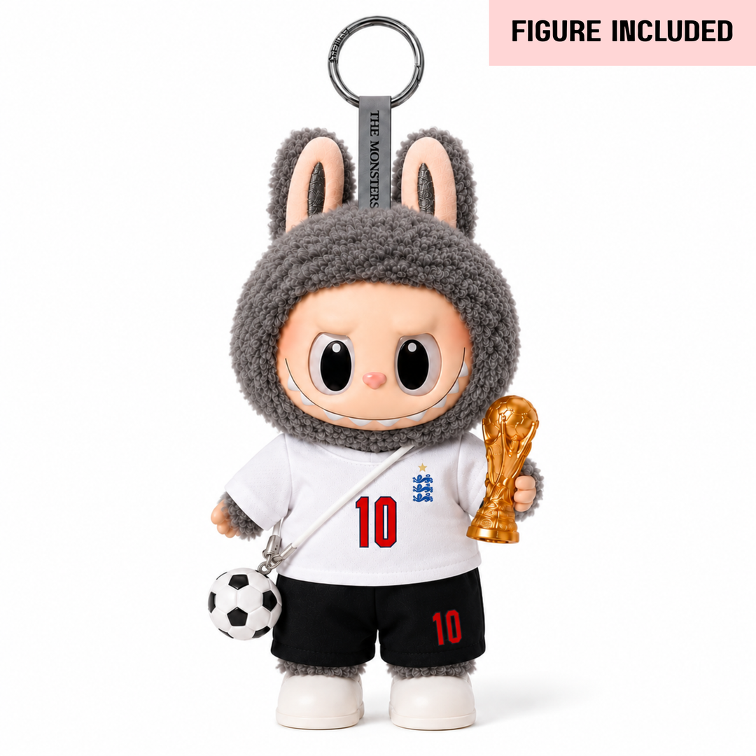 Conjunto de traje de fútbol Labubu England Bellingham #10, completo con figura auténtica de Kuromi