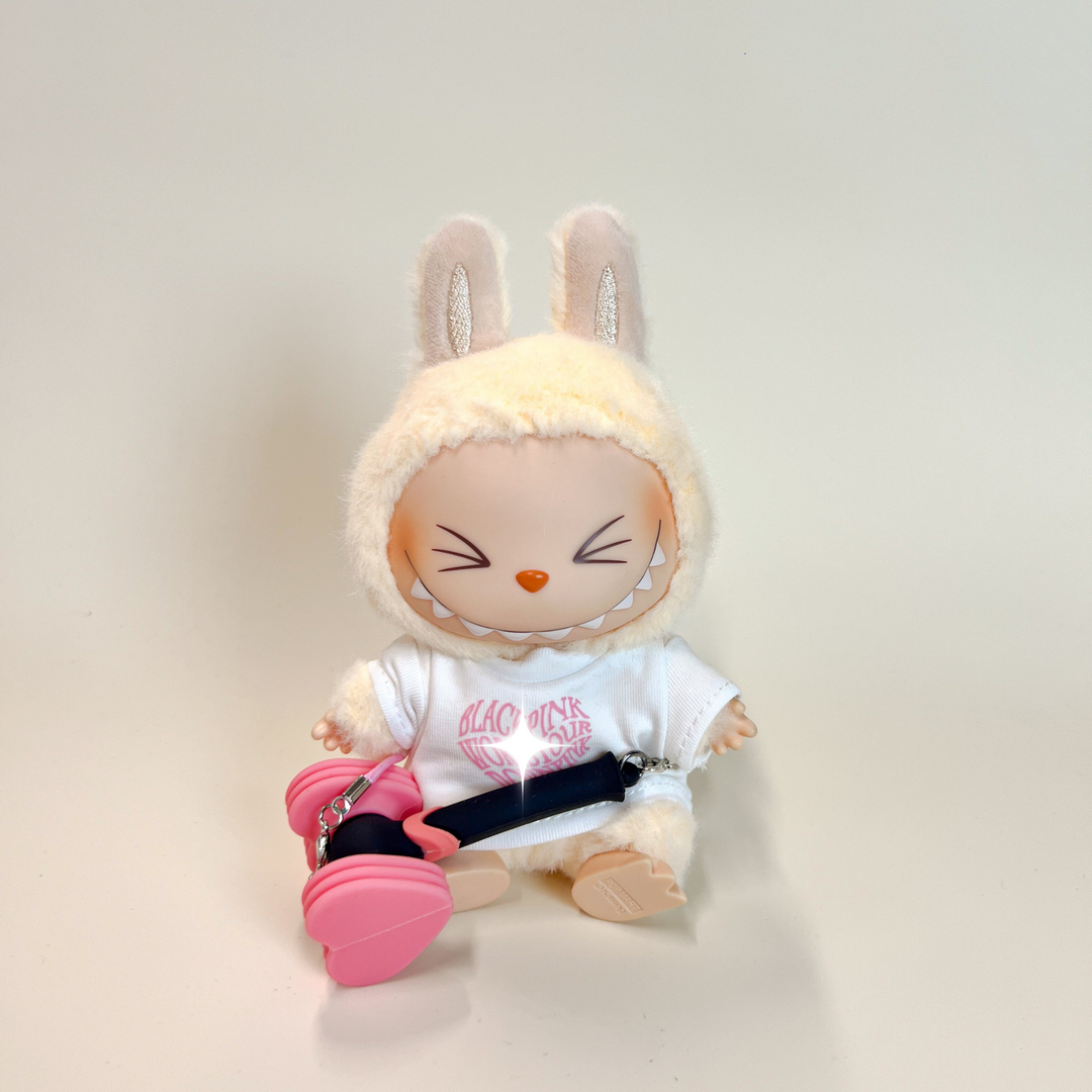Labubu Concert Outfit Set – White Heart Tee with Mini Fan Lightstick (2 Items) – Labubu plush doll outfit handmade kawaii ...