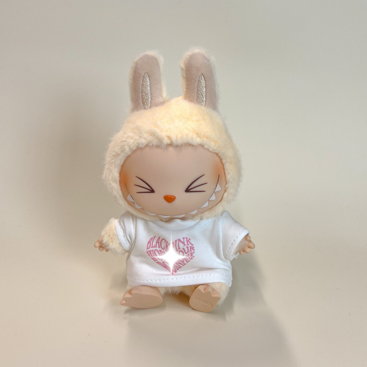 Labubu Concert Outfit Set – White Heart Tee with Mini Fan Lightstick (2 Items) flat lay product shot – Lizzie & Friends