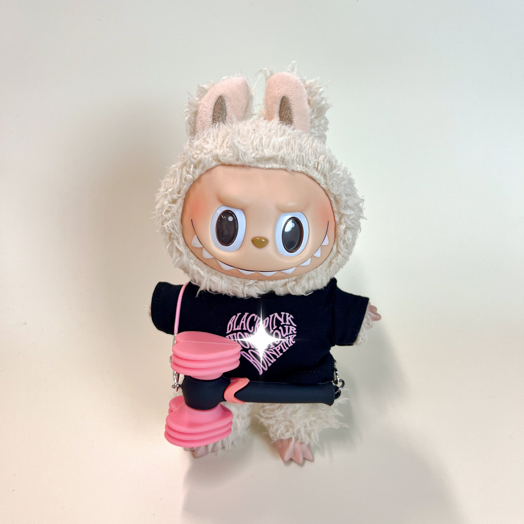 Labubu Concert Outfit Set – Black Heart Tee with Mini Fan Lightstick (2 Items) – Labubu plush doll outfit handmade kawaii ...