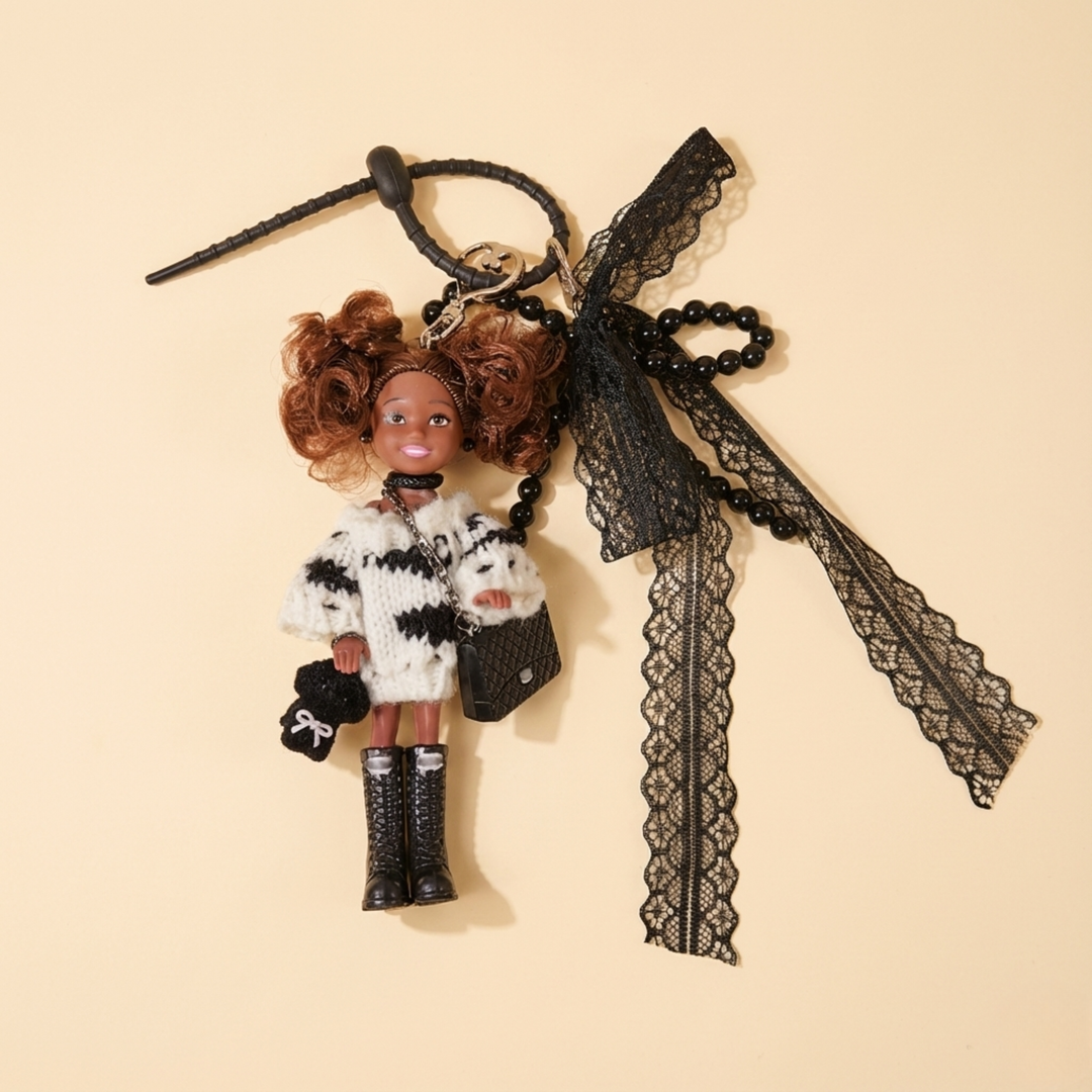 Tiny Style Doll Monochrome Knit Lace Bow – handmade plush doll outfit clothes accessory collectible