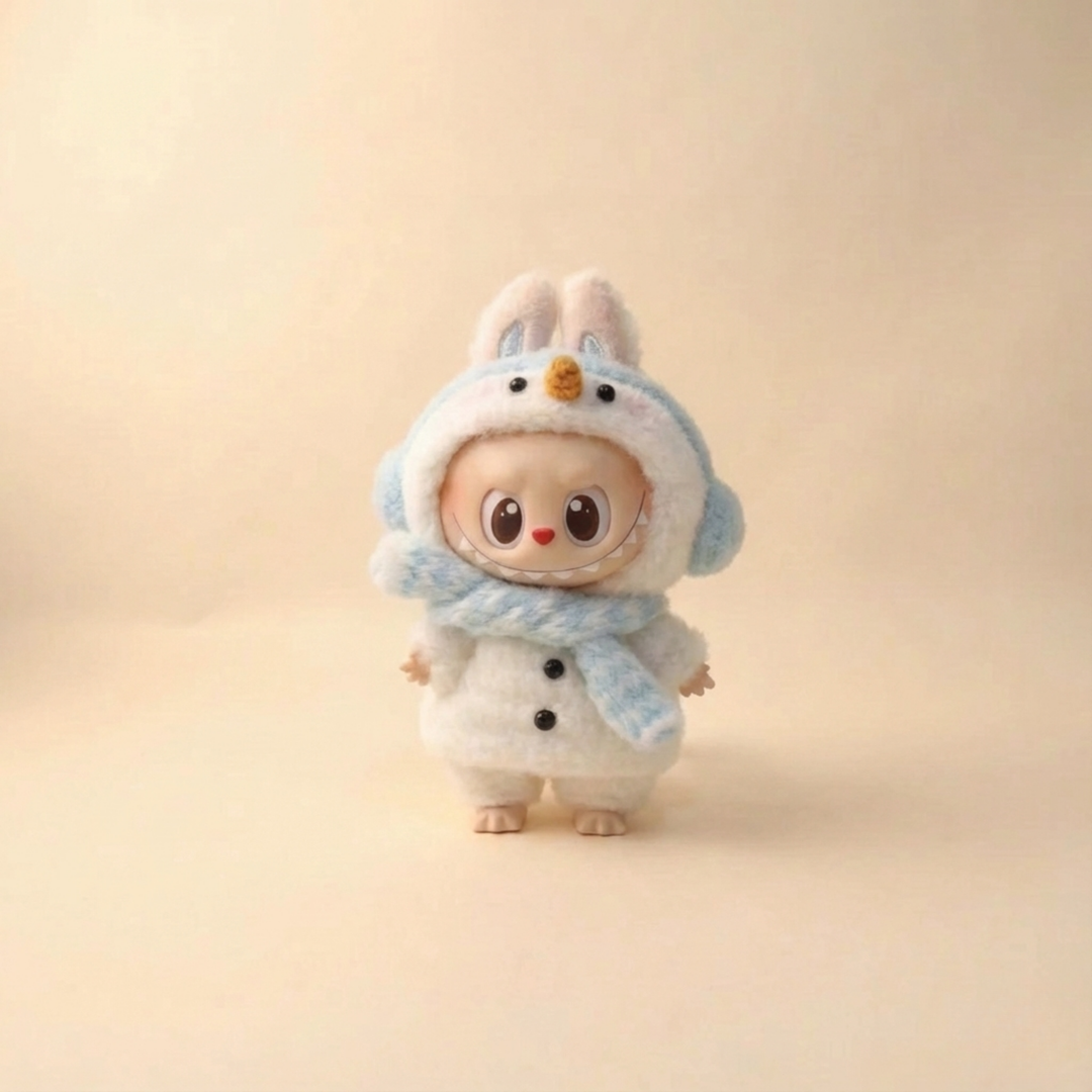 Labubu Pin For Love (V4) Snowman Knit Outfit (Blue) – Labubu 4.0 V4 handmade outfit accessory Pop Mart plush doll clothes