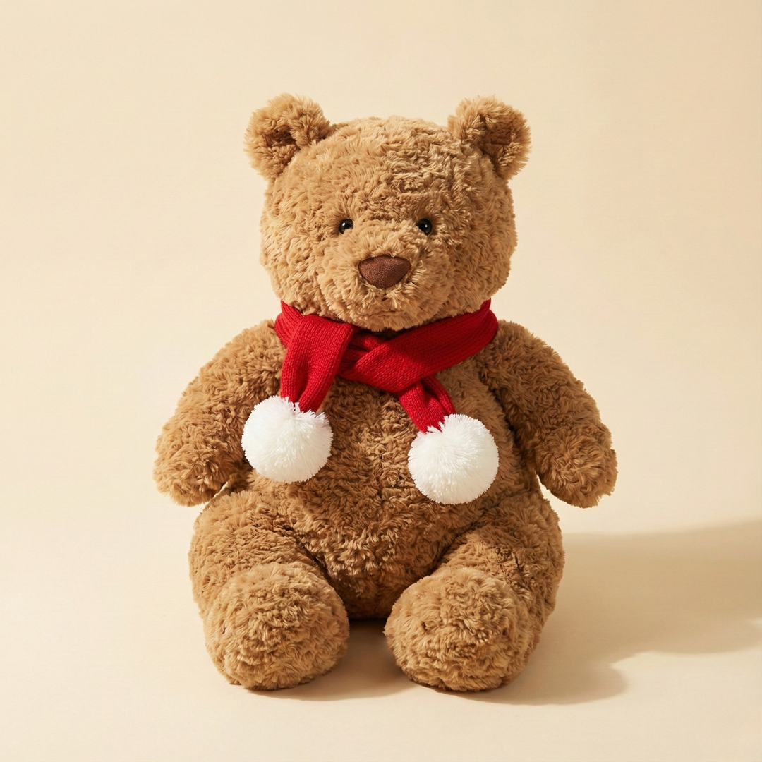 Jellycat Brown Bear Pom Pom Scarf Outfit – Jellycat plush stuffed animal outfit handmade doll clothes accessory