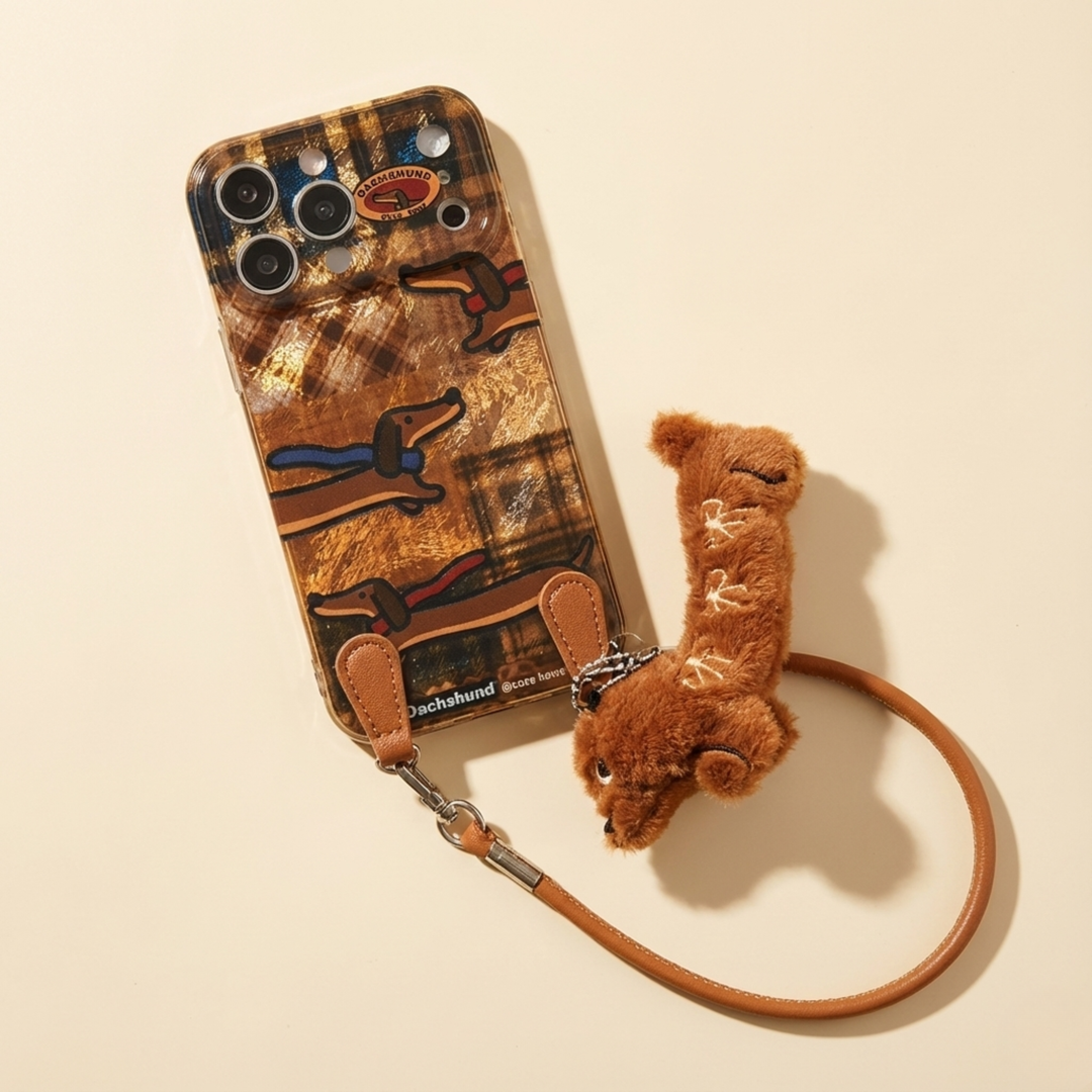 Dachshund Buddy Strap iPhone Case (Plaid) – MagSafe compatible phone case hockey romance fan merch