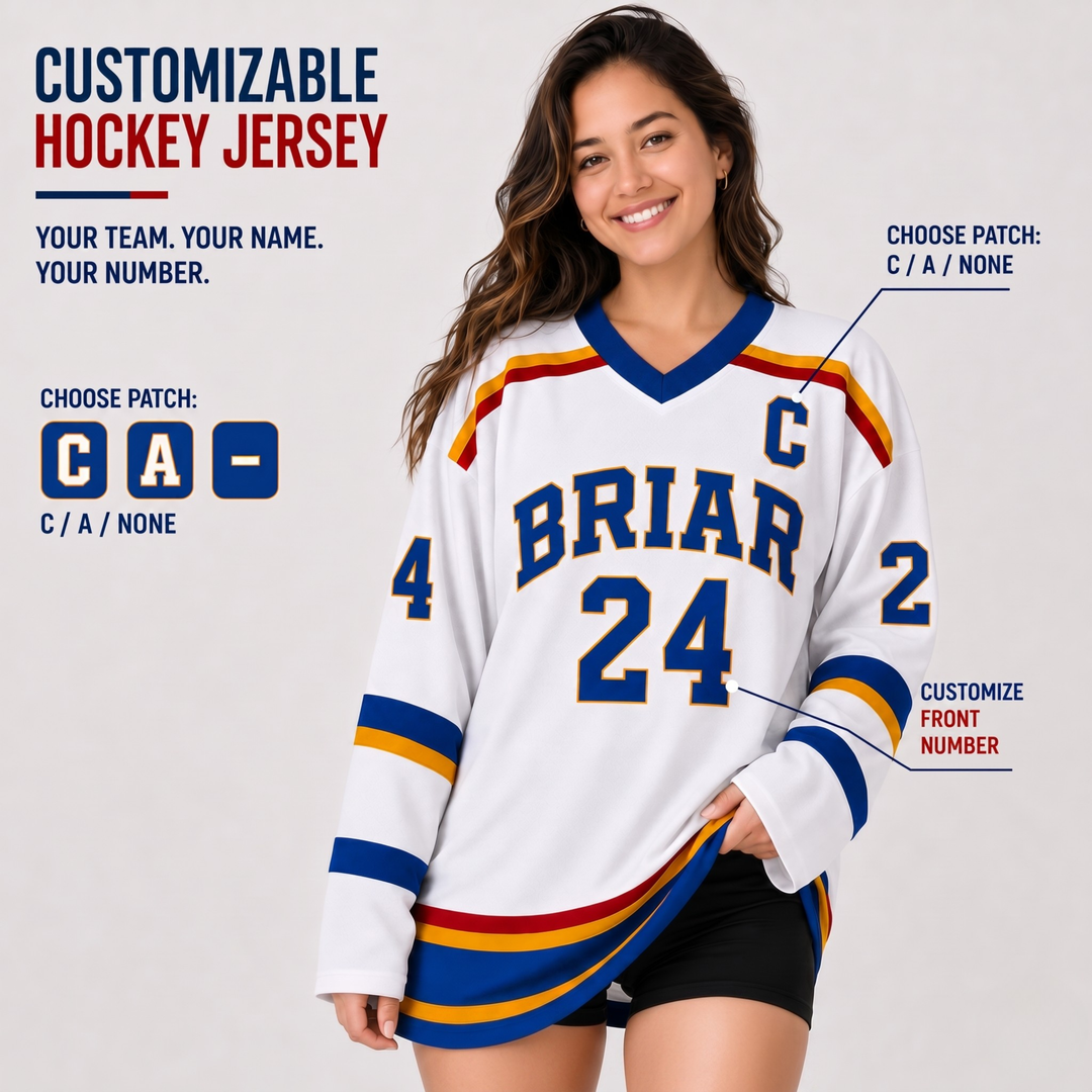 Customizable Briar Hockey Jersey – White (Embroidered)