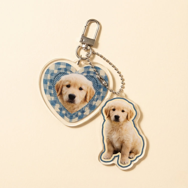 Custom Pet Portrait Acrylic Keychain back view detail – Lizzie & Friends