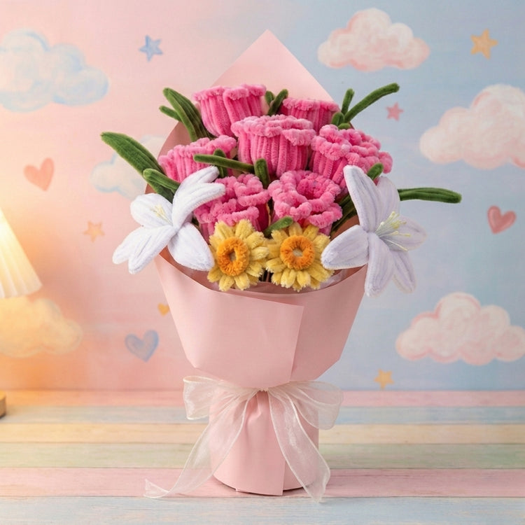 Heartwarming "Family Love" Eternal Plush Flower Bouquet – kawaii fan merch collectible handmade gift Lizzie & Friends