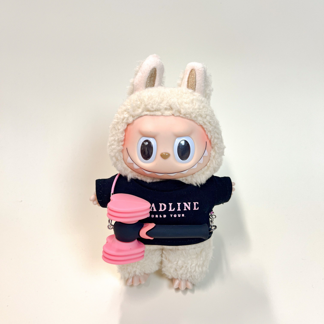 Labubu Concert Outfit Set – Black Tour Tee with Mini Fan Lightstick (2 Items) – Labubu plush doll outfit handmade kawaii P...