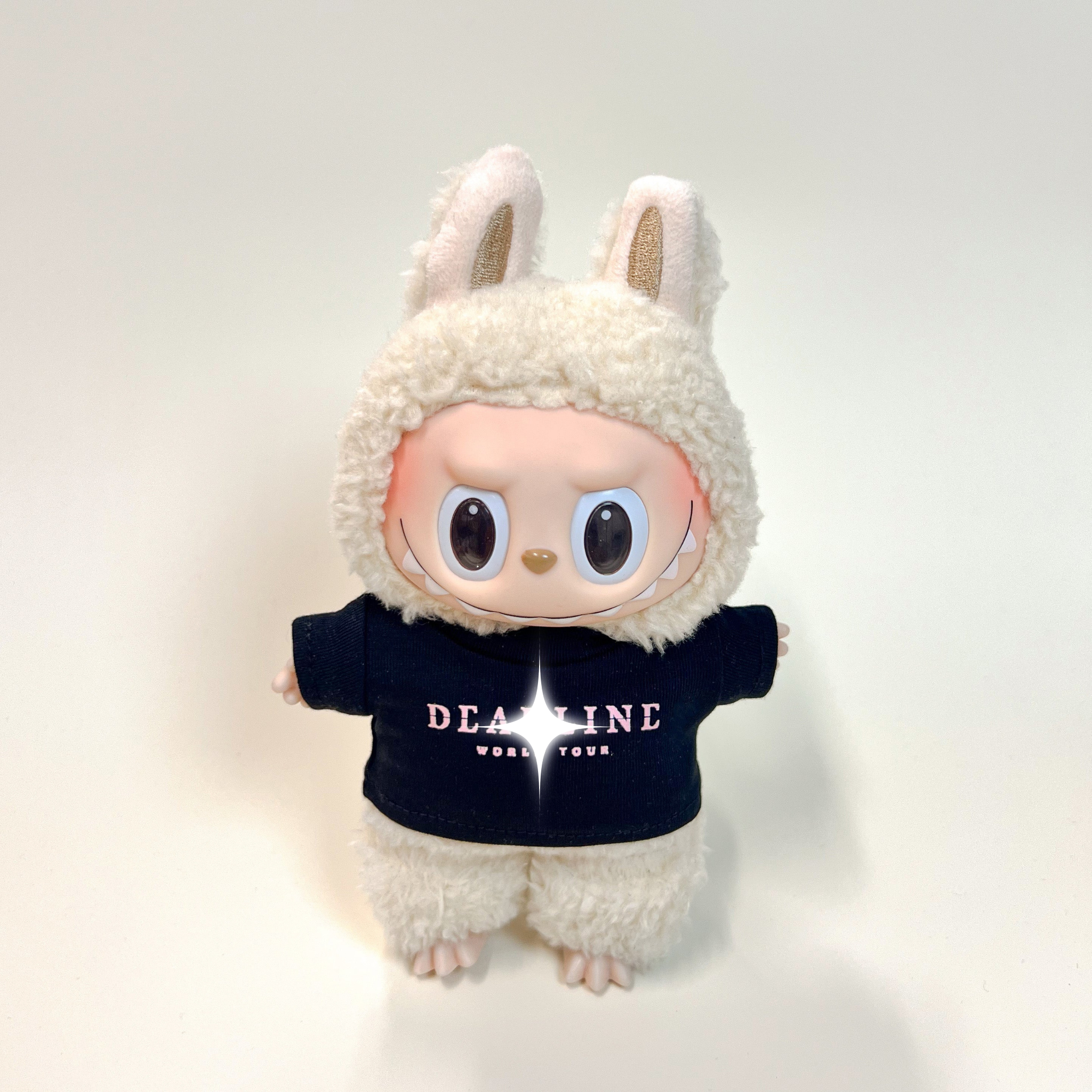 Labubu Concert Outfit Set – Black Tour Tee with Mini Fan Lightstick (2 Items) flat lay product shot – Lizzie & Friends