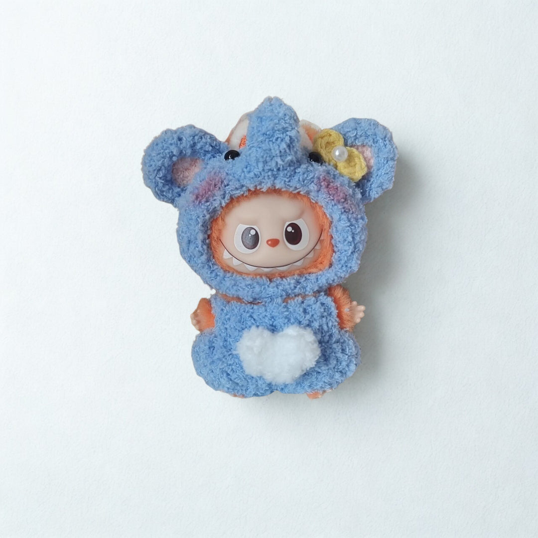 Labubu 4.0 Blue Elephant Outfit – Pearl Detail – Labubu 4.0 V4 handmade outfit accessory Pop Mart plush doll clothes