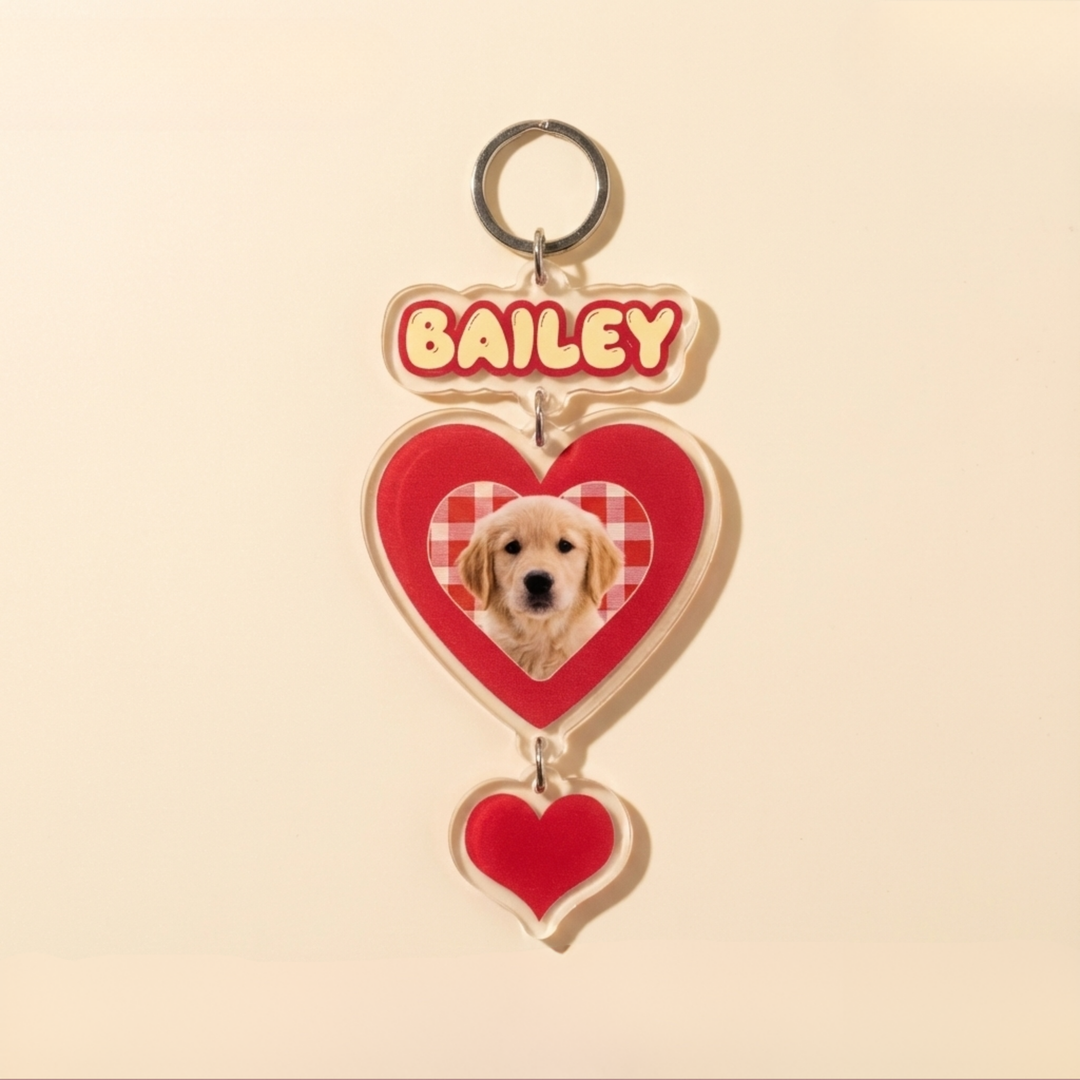 Personalized Acrylic Pet Keychain Charm flat lay product shot – Lizzie & Friends
