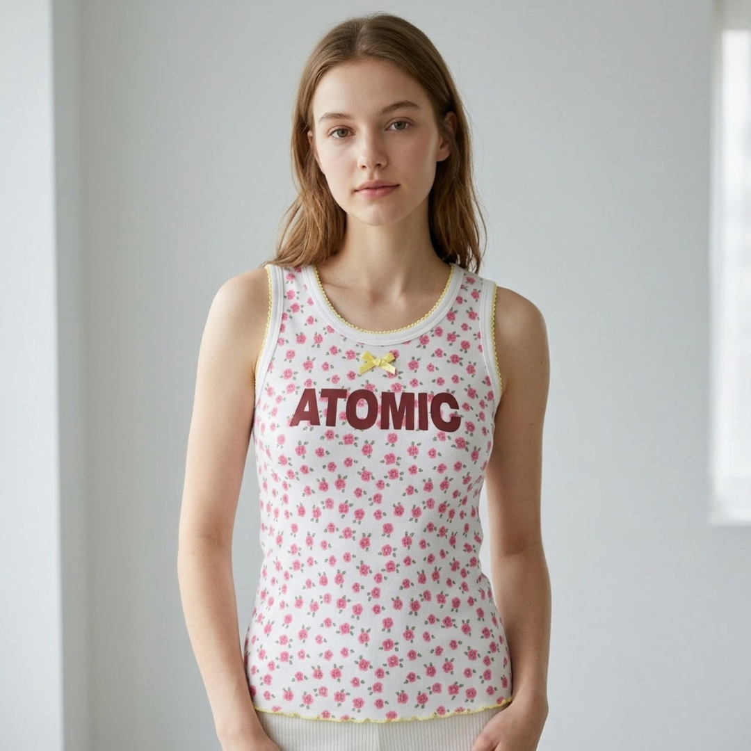"ATOMIC" Retro Floral Ribbed Tank Top