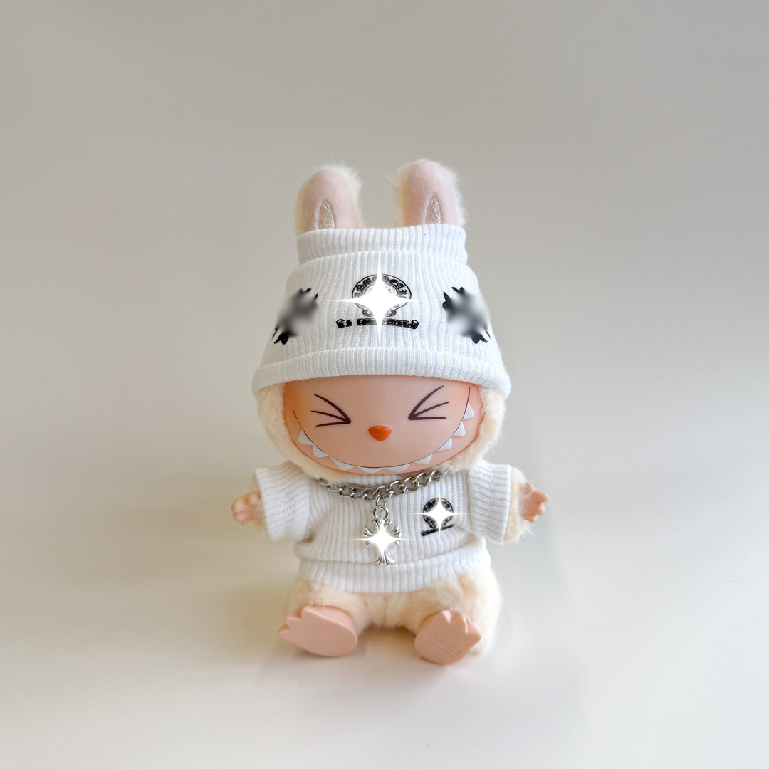Labubu Luxe Outfit Set – Beanie & Sweater with Cross Pendant (3 Items)