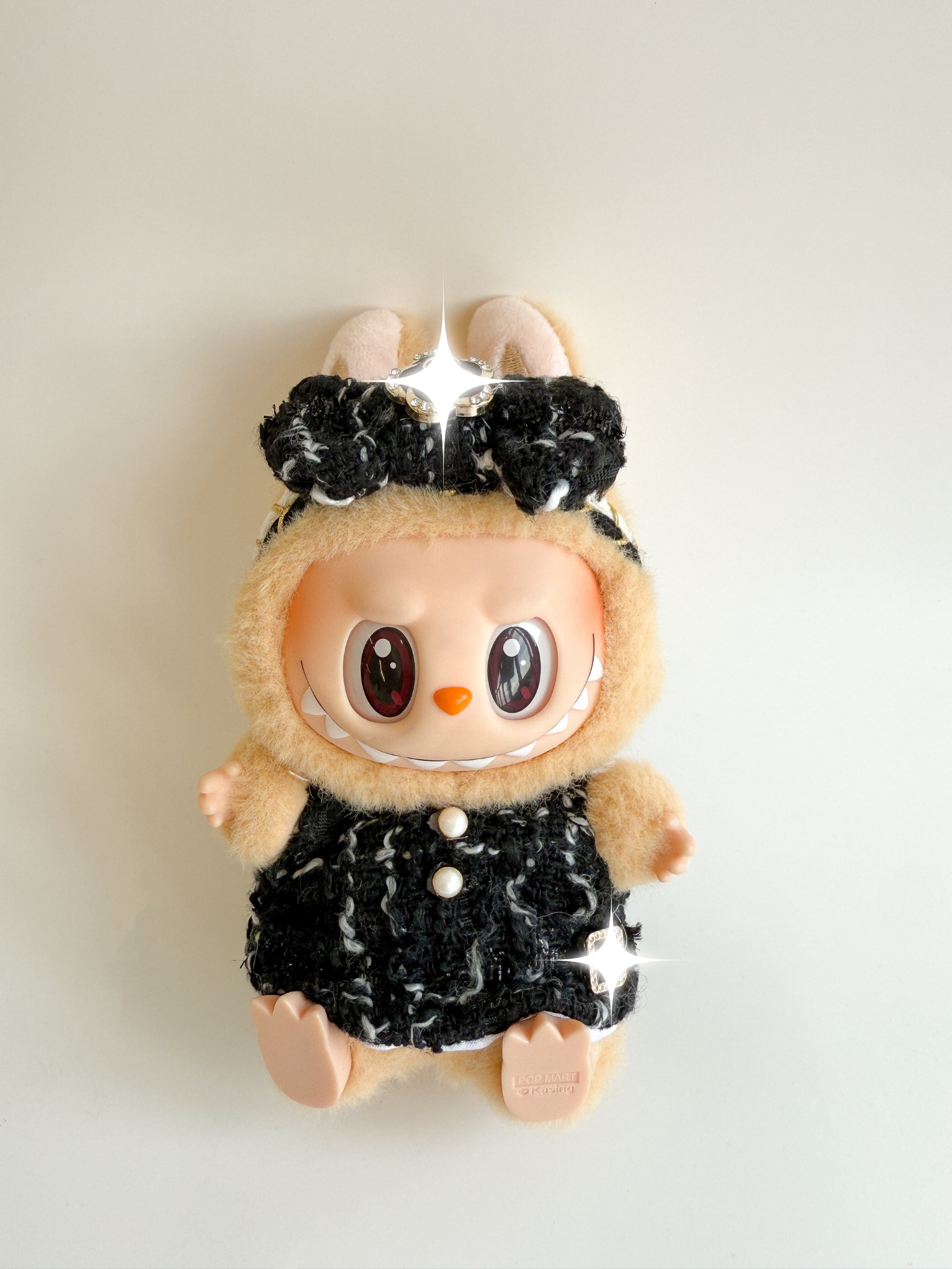 Labubu Classic Black Tweed Dress Set – Labubu plush doll outfit handmade kawaii Pop Mart collectible accessory