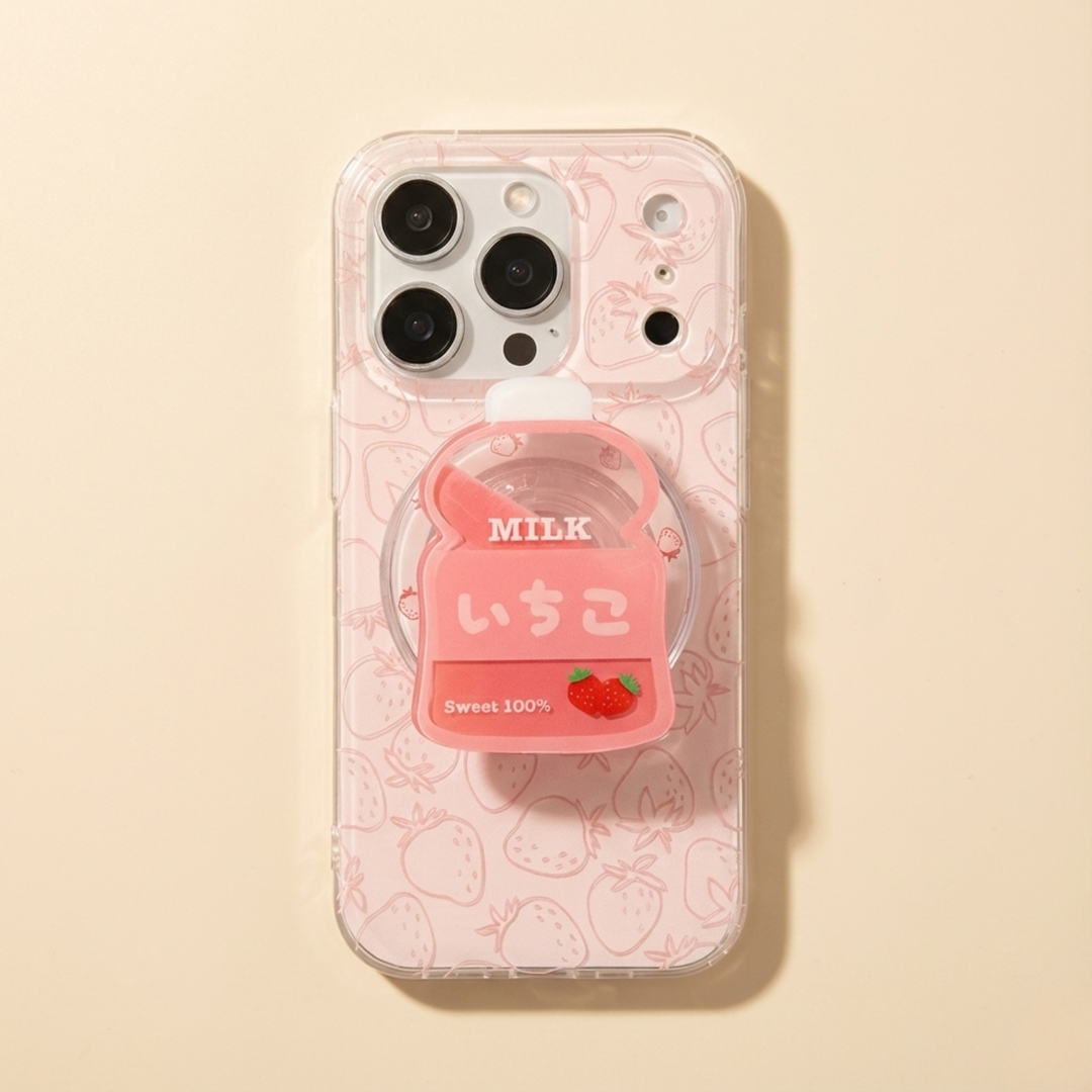 Strawberry Milk Bottle Grip iPhone Case – MagSafe compatible phone case hockey romance fan merch