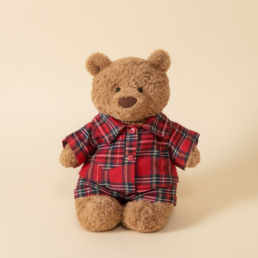 Jellycat Brown Bear Red Plaid Outfit – Jellycat plush stuffed animal outfit handmade doll clothes accessory